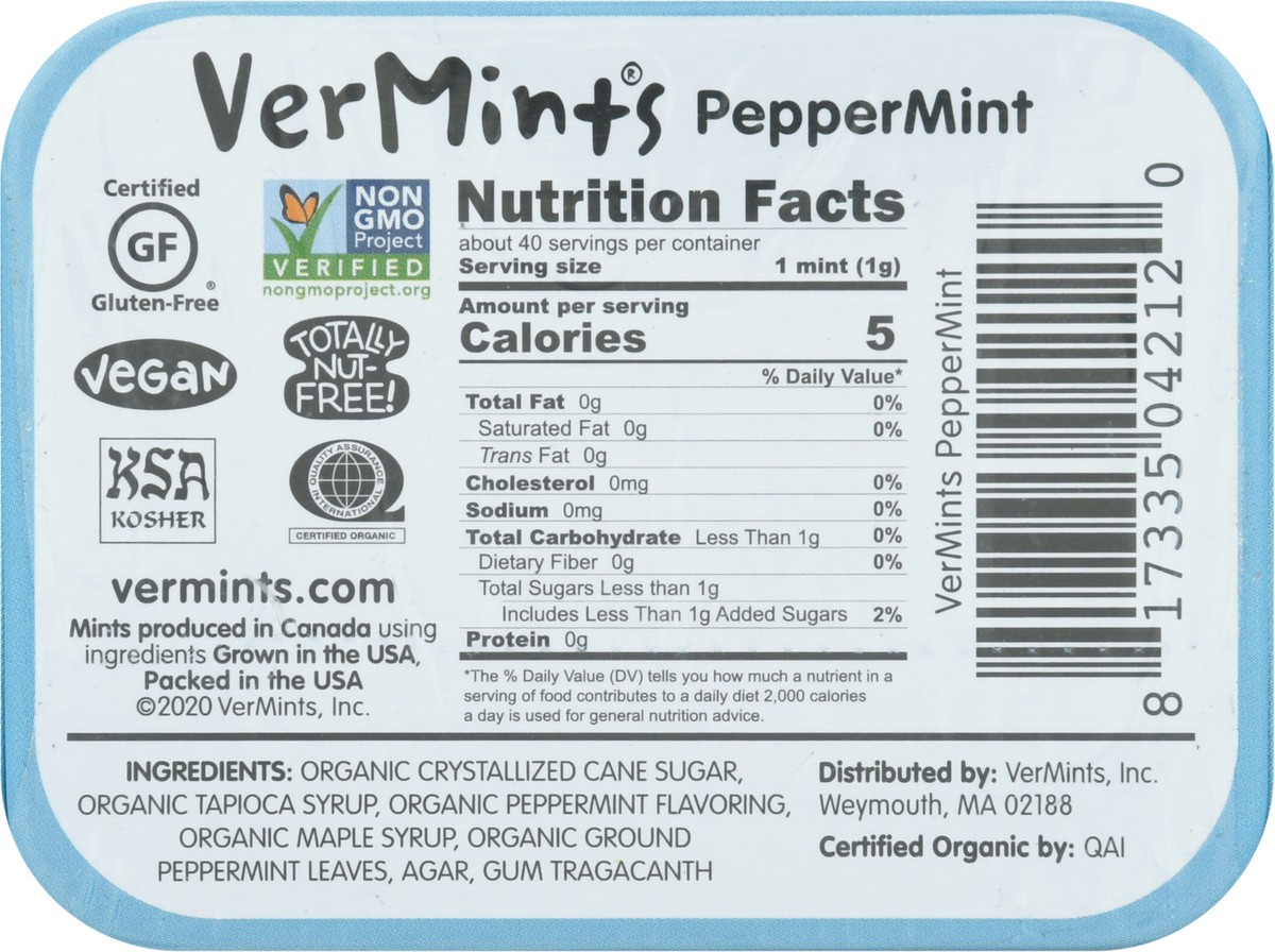 slide 4 of 9, VerMints Organic Peppermint Mints 1.41 oz, 1.41 oz