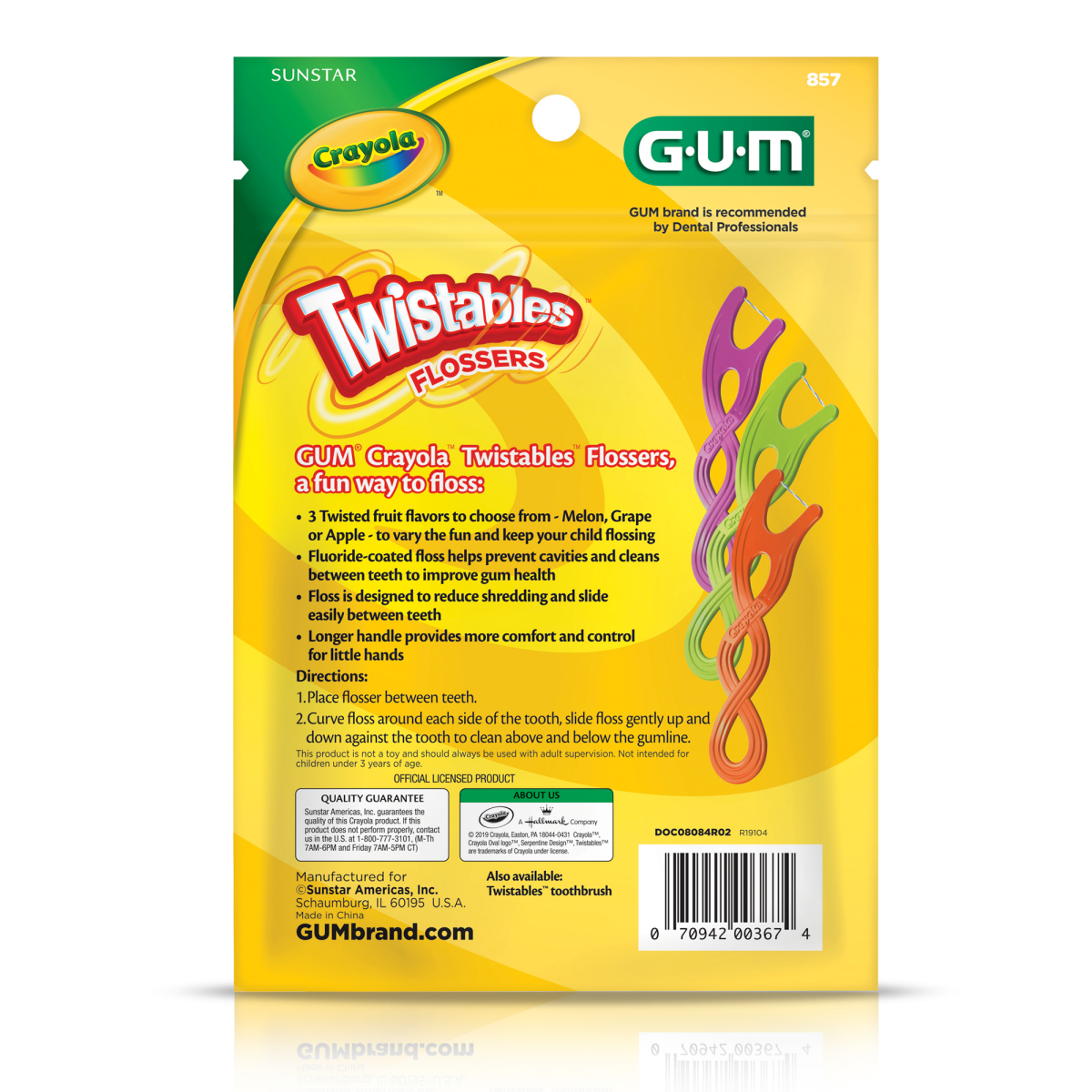 slide 2 of 2, G-U-M Crayola Twistables Fluoride Coated 3 Fruit Flossers 75 ea, 75 ct