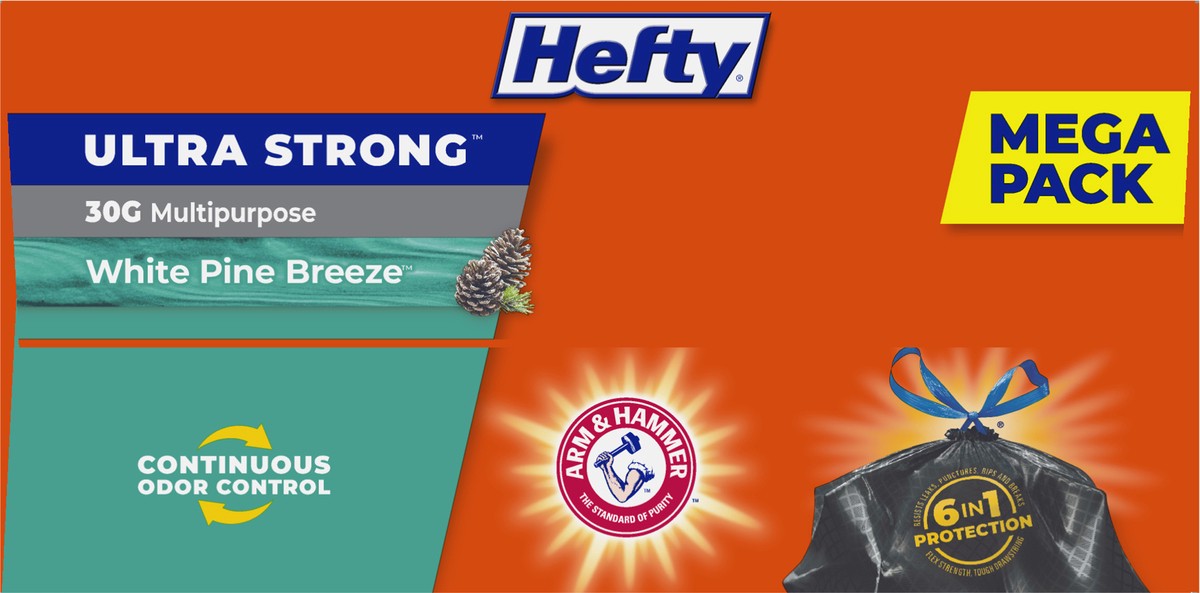 slide 7 of 9, Hefty 30 Gallon Large Drawstring Ultra Strong White Pine Breeze Trash Bags Large Mega Pack 50 ea, 50 ct