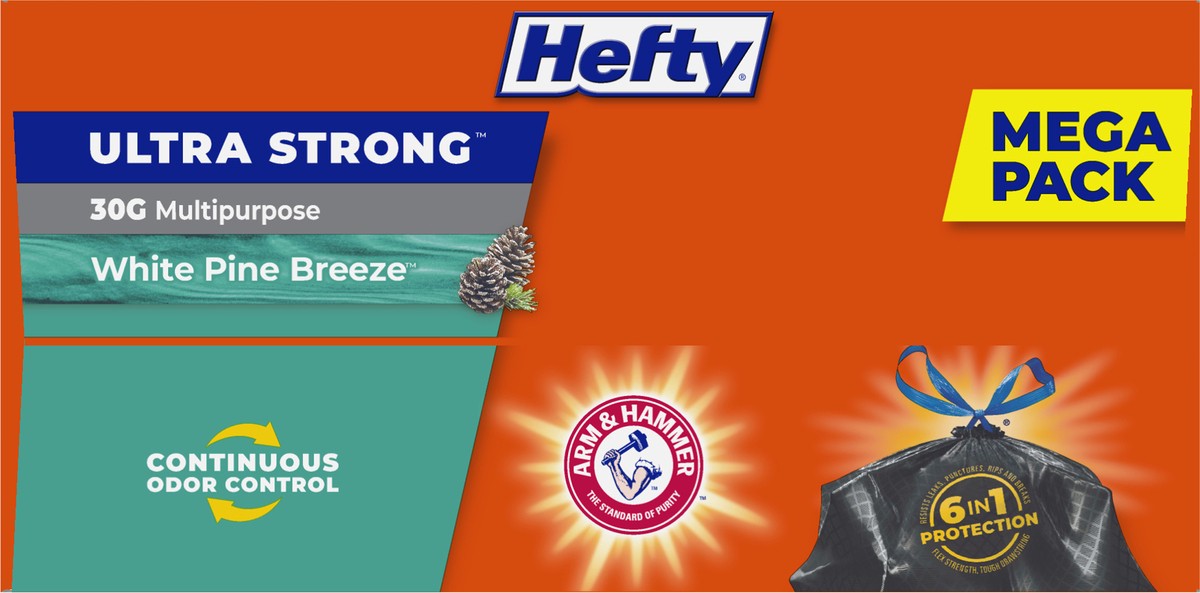 slide 5 of 9, Hefty 30 Gallon Large Drawstring Ultra Strong White Pine Breeze Trash Bags Large Mega Pack 50 ea, 50 ct