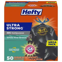 Hefty 30 Gallon Large Drawstring Ultra Strong White Pine Breeze Trash Bags Large Mega Pack 50 ea
