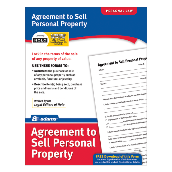 slide 1 of 2, Adams Agreement To Sell Personal Property, 1 ct