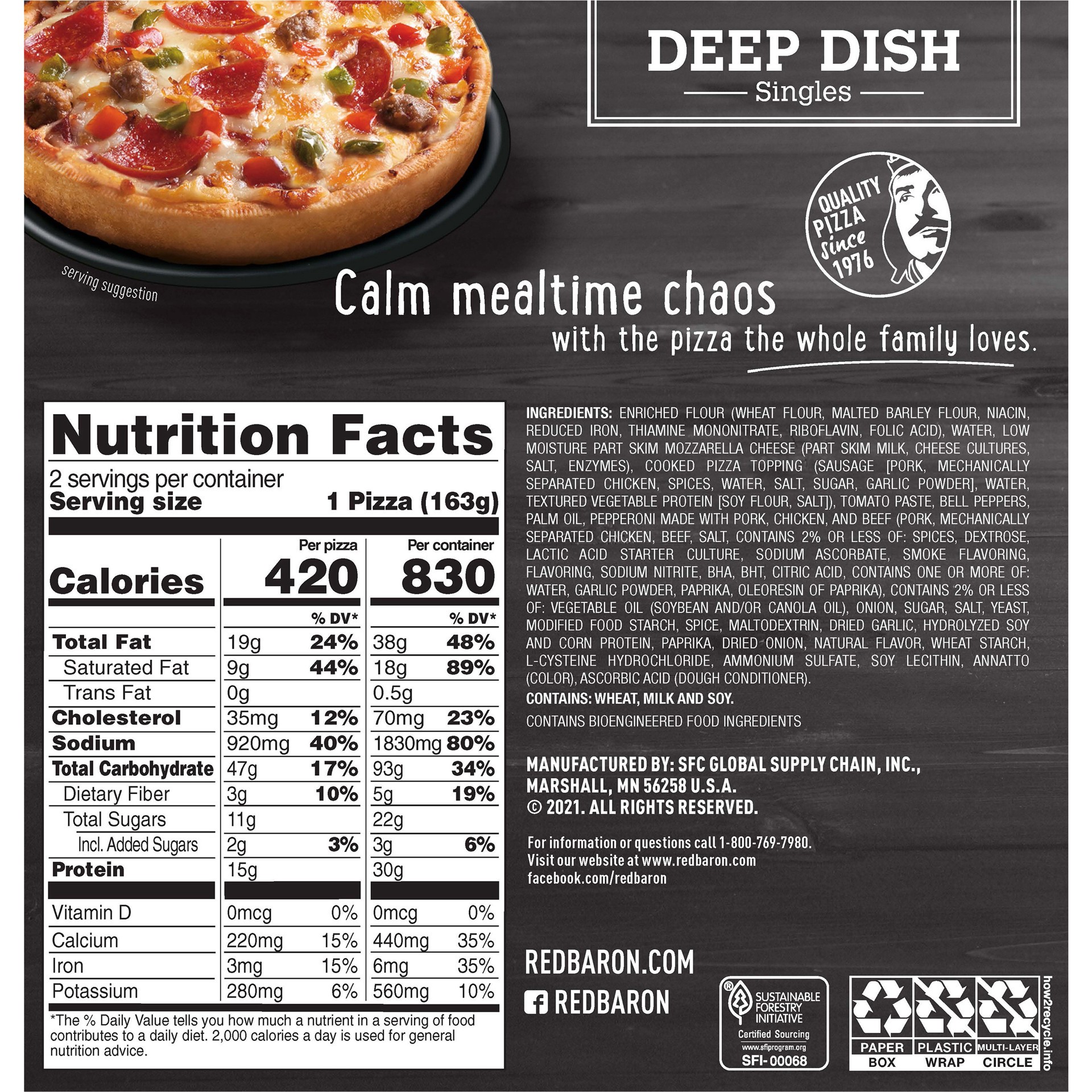 slide 2 of 5, Red Baron Deep Dish Singles Supreme Frozen Pizza - 11.5oz, 11.5 oz