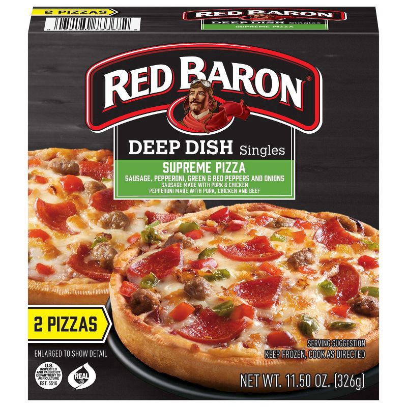slide 1 of 5, Red Baron Deep Dish Singles Supreme Frozen Pizza - 11.5oz, 11.5 oz