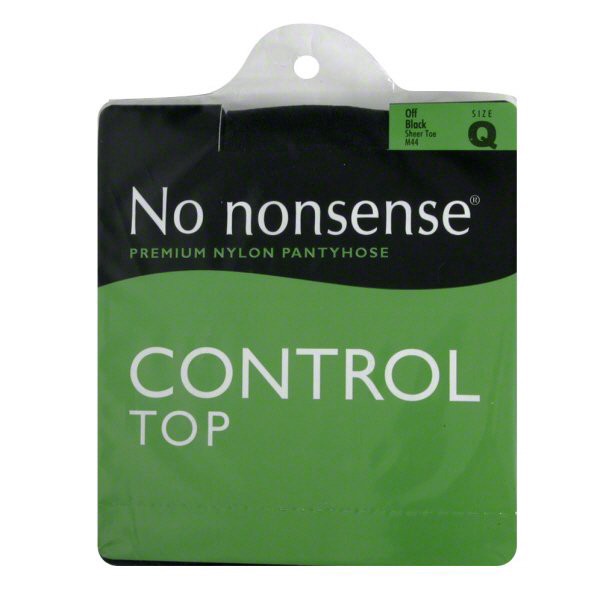 slide 1 of 4, No Nonsense Control Top Premium Nylon Pantyhose Sheer Toe Off Black Size Q, Size Q