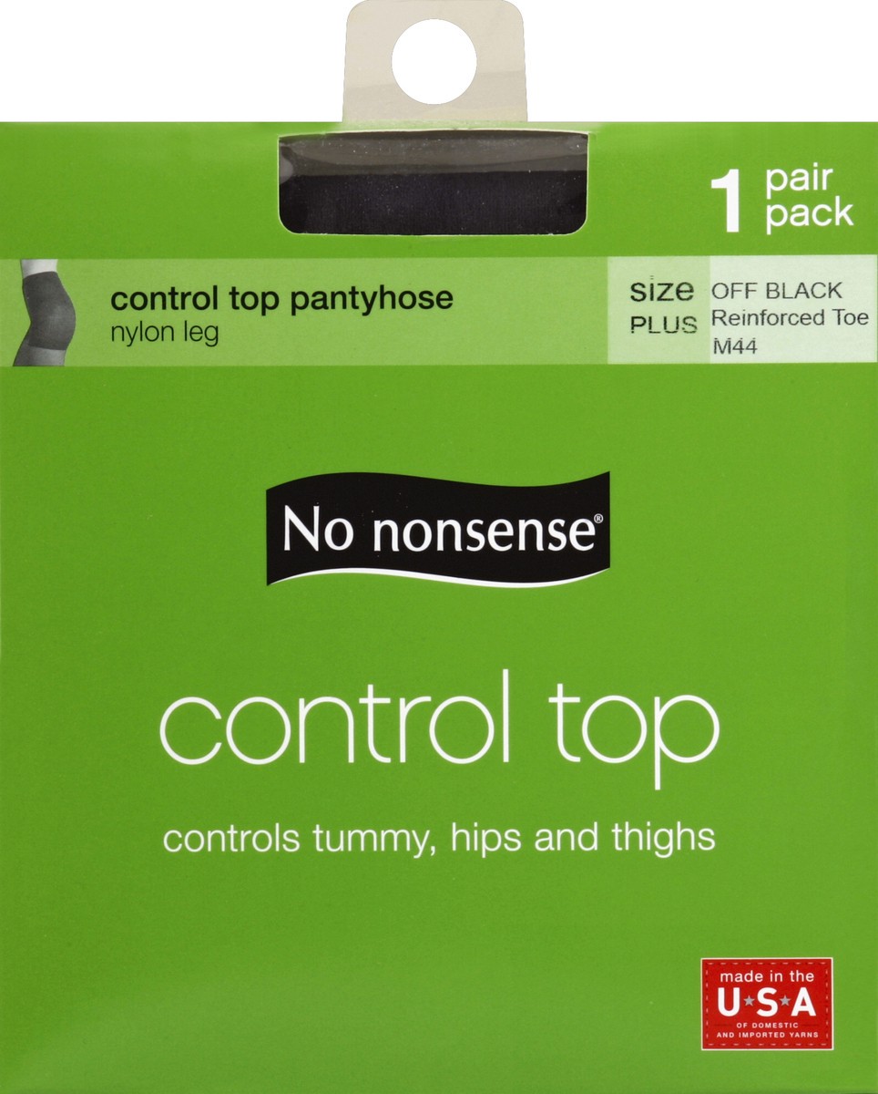 slide 3 of 4, No Nonsense Control Top Premium Nylon Pantyhose Sheer Toe Off Black Size Q, Size Q