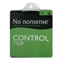 No Nonsense Control Top Premium Nylon Pantyhose Sheer Toe Off Black Size Q