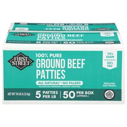 First Street Ground Beef Patties Red 5/1 75% Lean