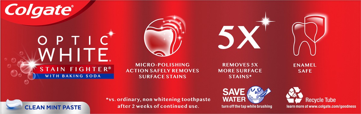 slide 4 of 7, Colgate Optic White Stain Fighter Toothpaste with Baking Soda, Clean Mint Paste, 4.2 oz