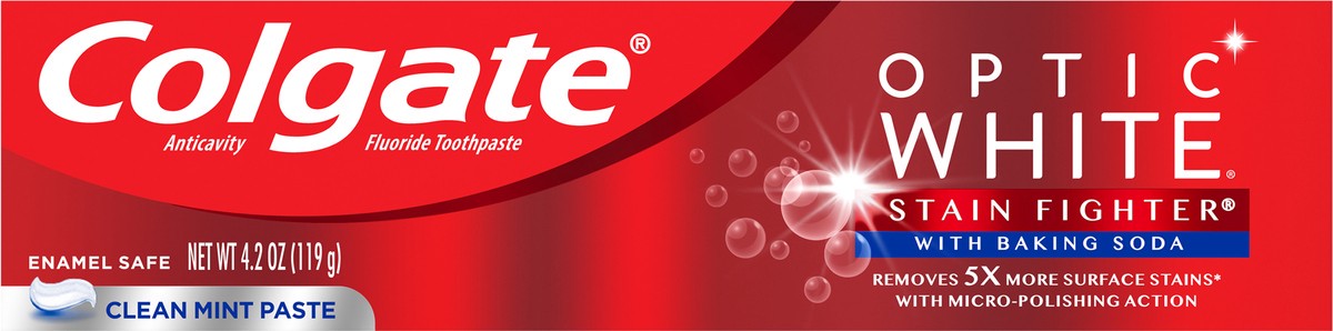 slide 2 of 7, Colgate Optic White Stain Fighter Toothpaste with Baking Soda, Clean Mint Paste, 4.2 oz