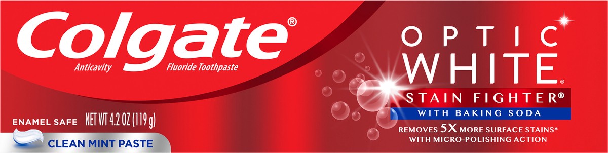 slide 3 of 7, Colgate Optic White Stain Fighter Toothpaste with Baking Soda, Clean Mint Paste, 4.2 oz