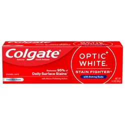 Colgate Optic White Stain Fighter Toothpaste with Baking Soda, Clean Mint Paste