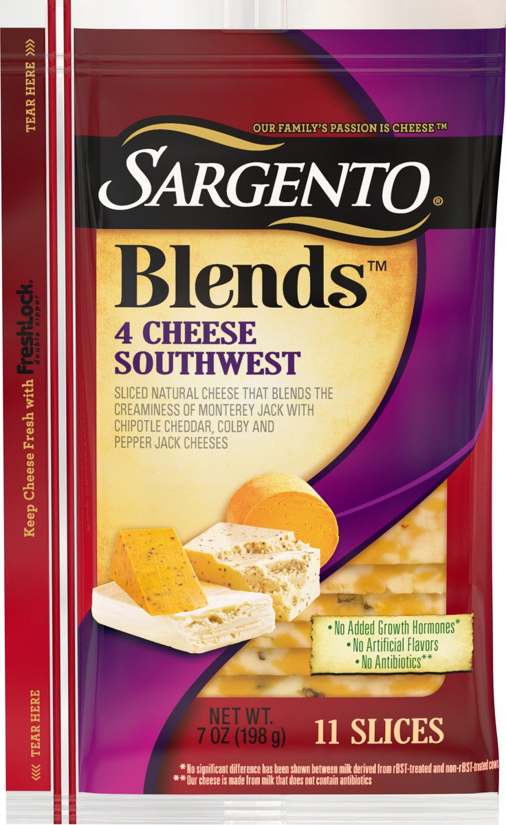 slide 8 of 9, Sargento Blends 4 Cheese Southwest Sliced Cheese 7 oz. Pack, 7 oz