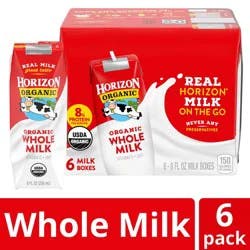 Horizon Organic Shelf Stable Whole Milk Boxes, 8 fl oz, 6 Count