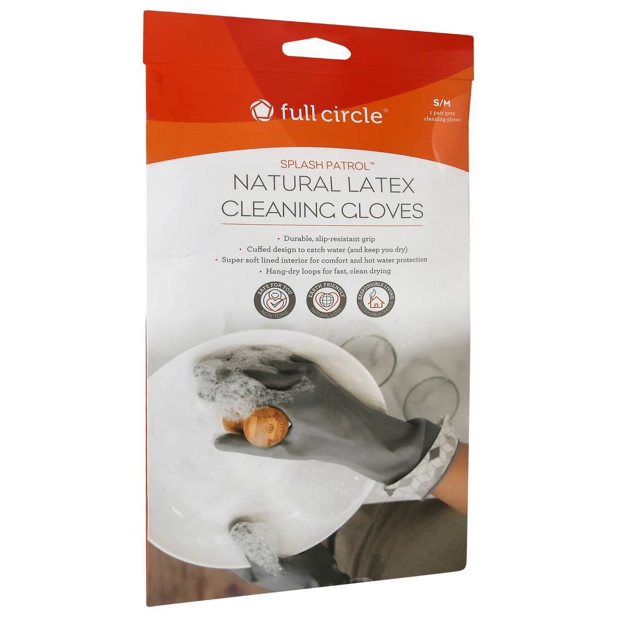 slide 9 of 9, Full Circle Splash Patrol Size S/M Natural Latex Cleaning Gloves 1 ea, 1 ct