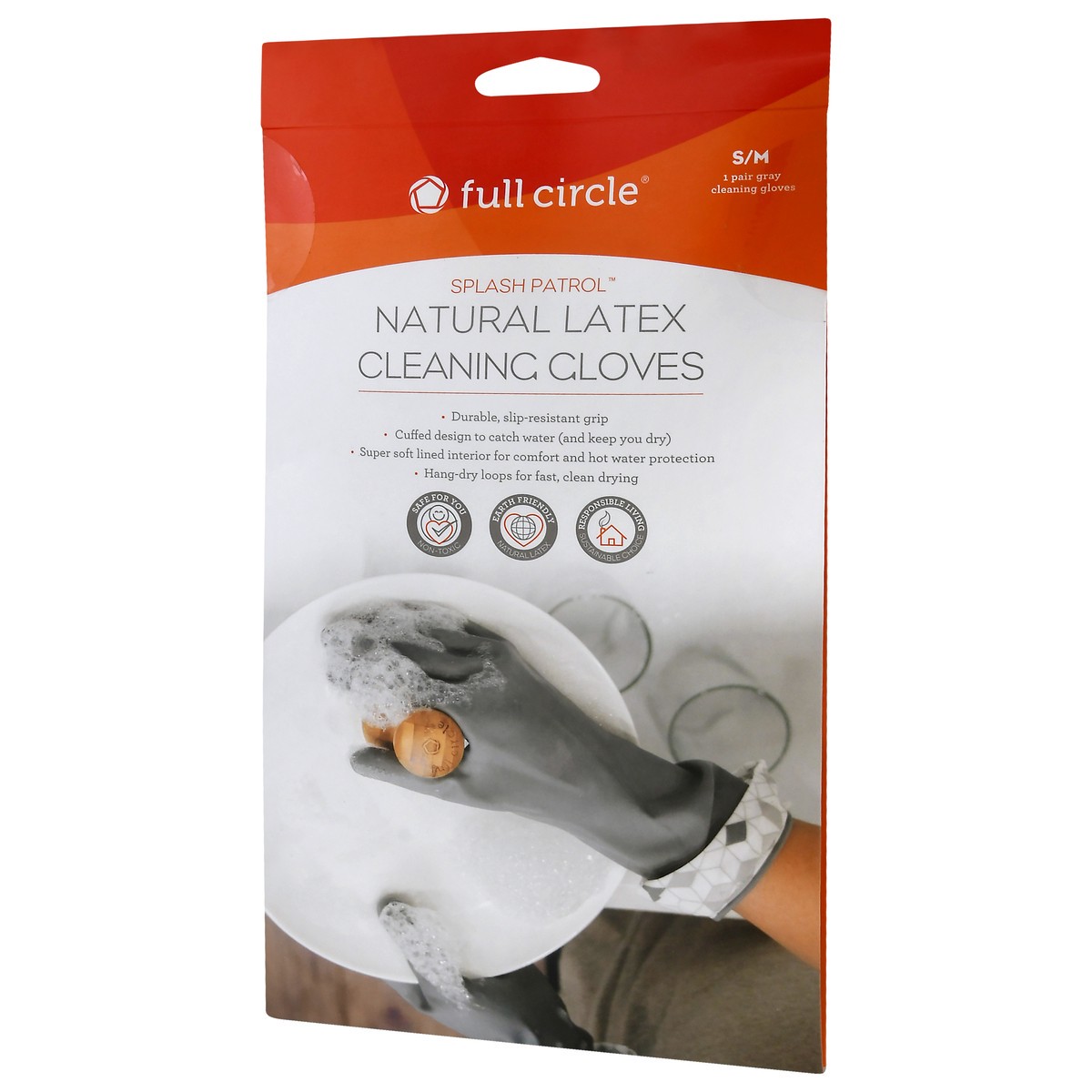 slide 8 of 9, Full Circle Splash Patrol Size S/M Natural Latex Cleaning Gloves 1 ea, 1 ct
