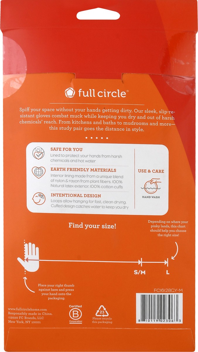 slide 6 of 9, Full Circle Splash Patrol Size S/M Natural Latex Cleaning Gloves 1 ea, 1 ct
