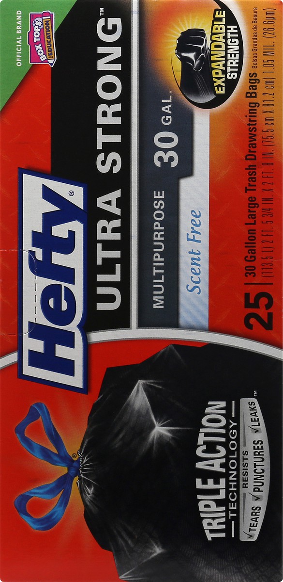 slide 2 of 9, Hefty Ultra Strong Multipurpose Large Trash Bags, Black, Unscented, 30 Gallon, 25 Count, 1.98 lb