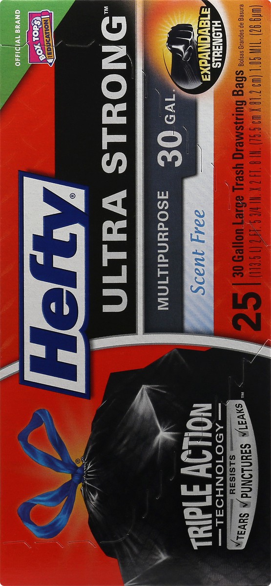 slide 6 of 9, Hefty Ultra Strong Multipurpose Large Trash Bags, Black, Unscented, 30 Gallon, 25 Count, 1.98 lb