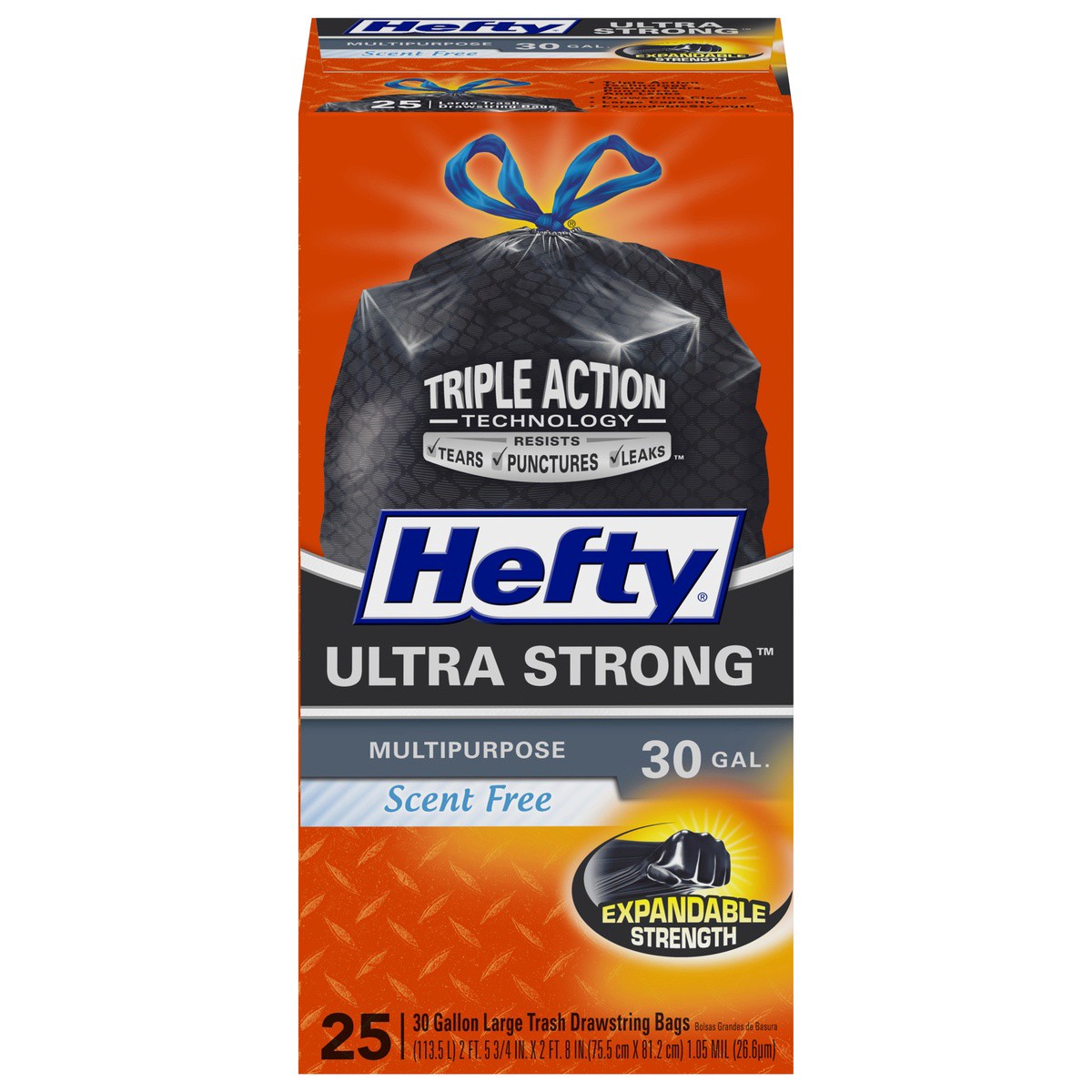 slide 1 of 9, Hefty Ultra Strong Multipurpose Large Trash Bags, Black, Unscented, 30 Gallon, 25 Count, 1.98 lb