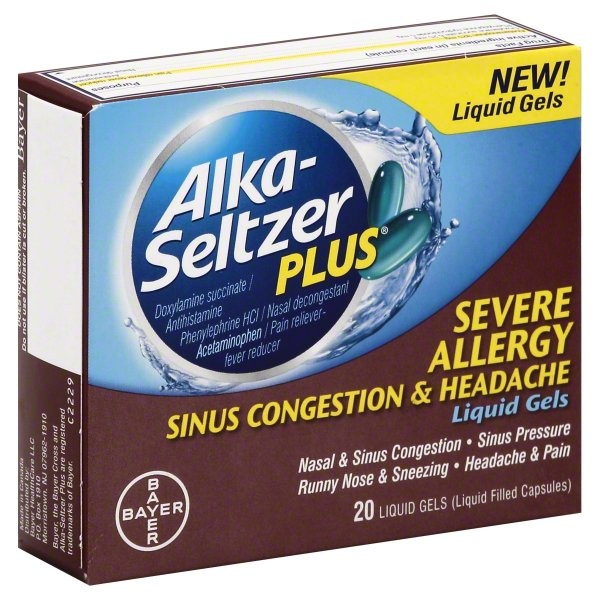 slide 1 of 1, Alka-Seltzer Sever Allergy Sinus Congestion & Headache, Liquid Gels, 80 ct