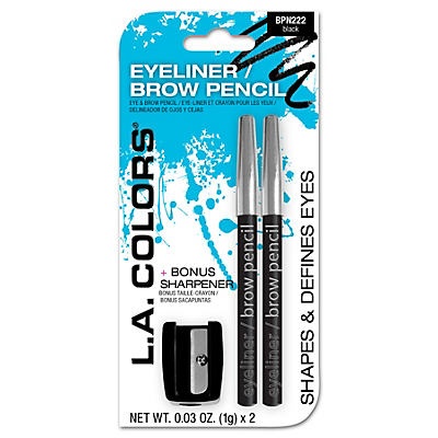 slide 1 of 1, LA Colors Eyeliner & Brow Pencil with Sharpener, Black, 2 ct