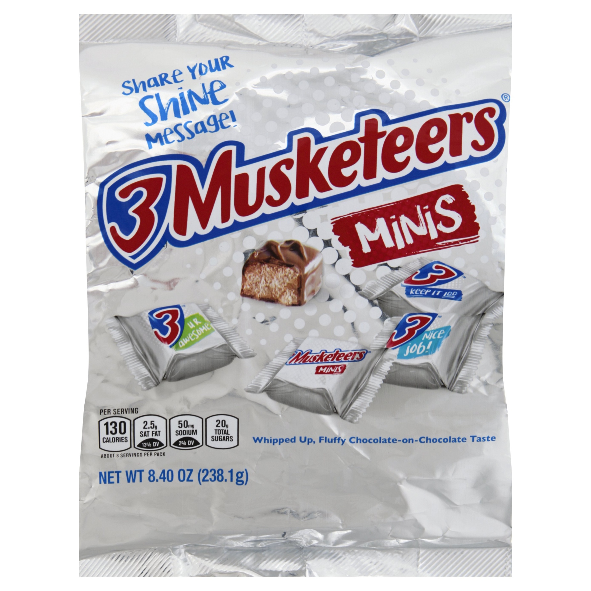 slide 1 of 6, 3 MUSKETEERS Chocolate Minis Size Candy Bars Bag, 8.4 oz