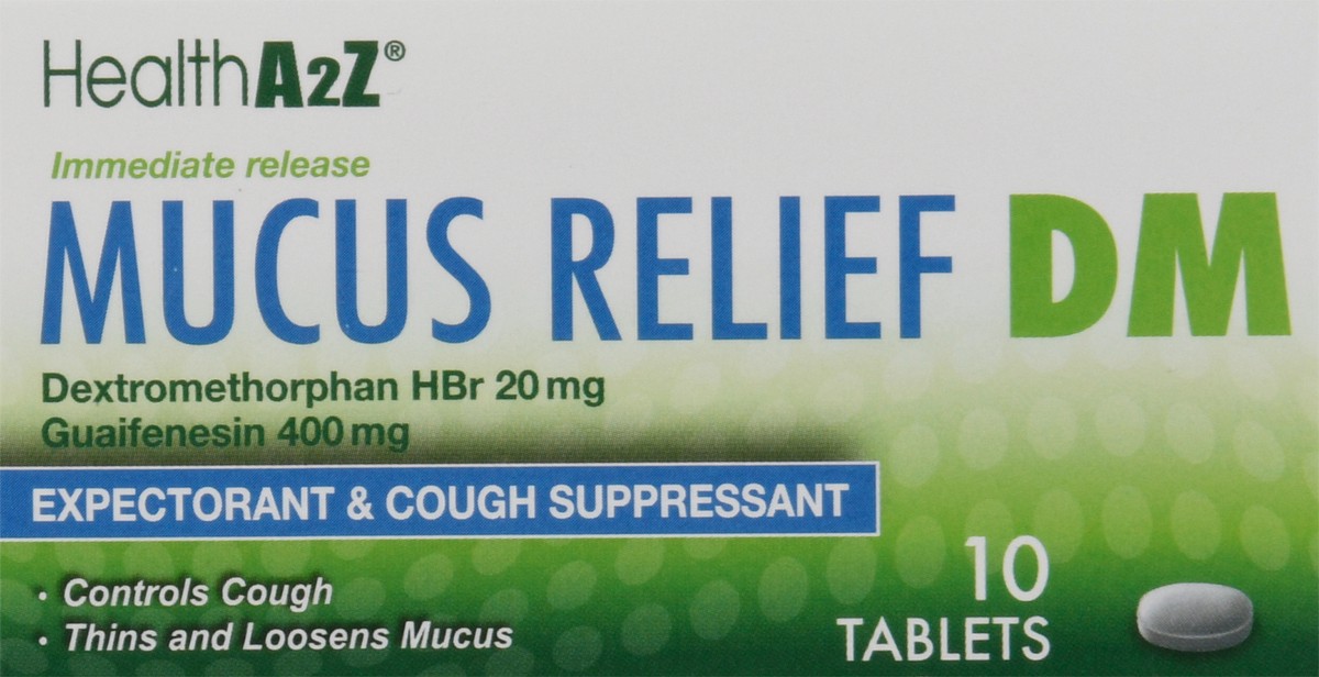 slide 1 of 13, HealthA2Z Mucus Relief DM Tablets Immediate Release, 10 ct, 10 ea