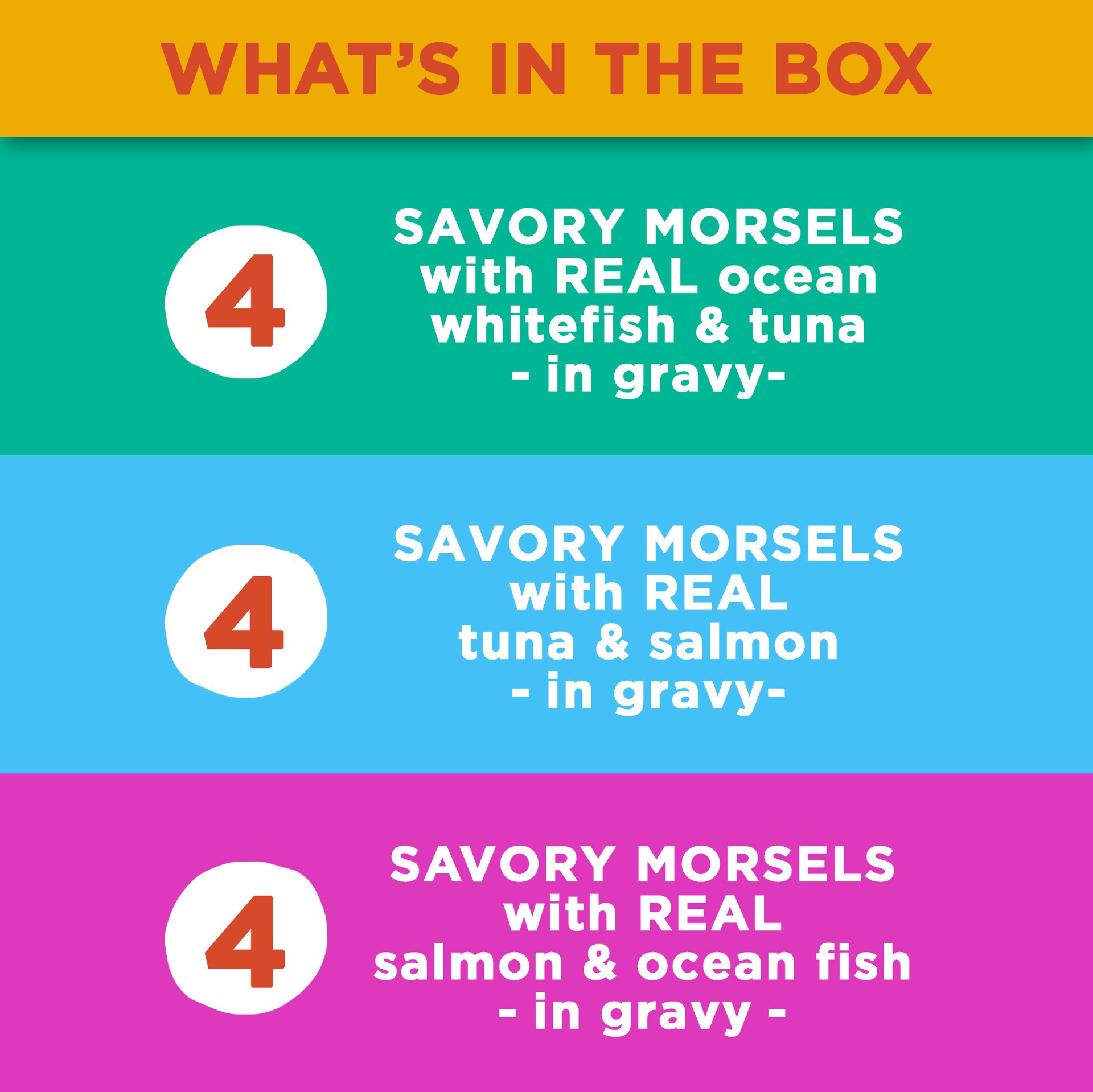 slide 10 of 11, Meow Mix Savory Morsels Seafood Favorites Variety Pack, 2.75-Ounce Cans, Pack of 12, 33 oz