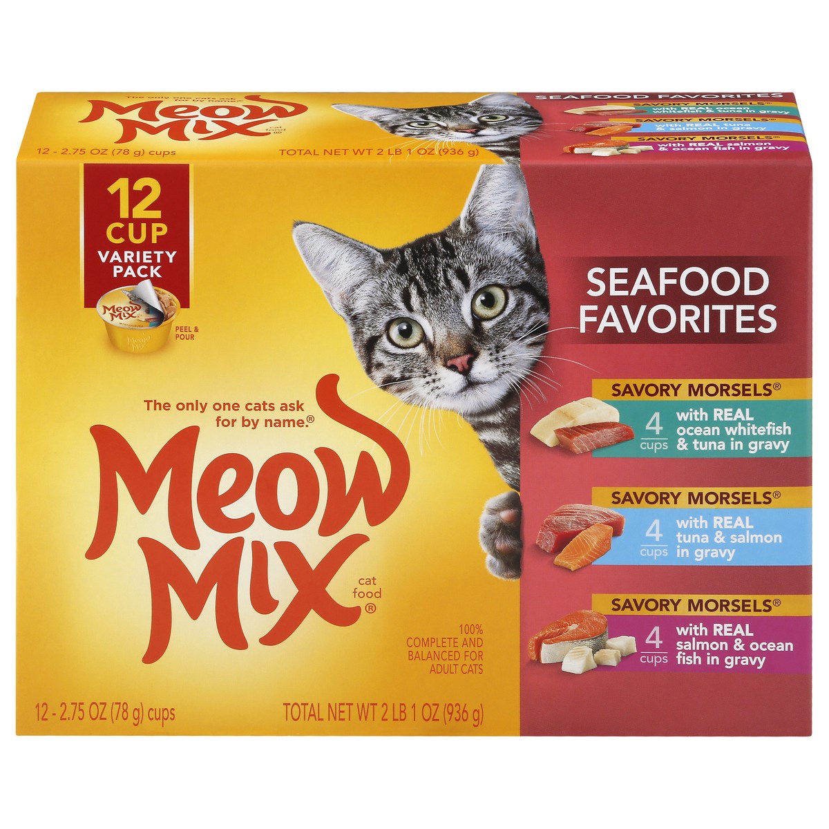 slide 1 of 1, Meow Mix Savory Morsels Seafood Favorites Variety Pack Cat Food, 12 ct; 2.75 oz
