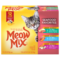 slide 11 of 11, Meow Mix Savory Morsels Seafood Favorites Variety Pack, 2.75-Ounce Cans, Pack of 12, 33 oz