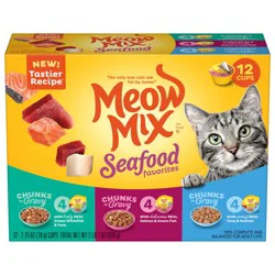 Meow Mix Savory Morsels Cat Food Cups Seafood Favorites Variety Pack - 12-2.75 oz