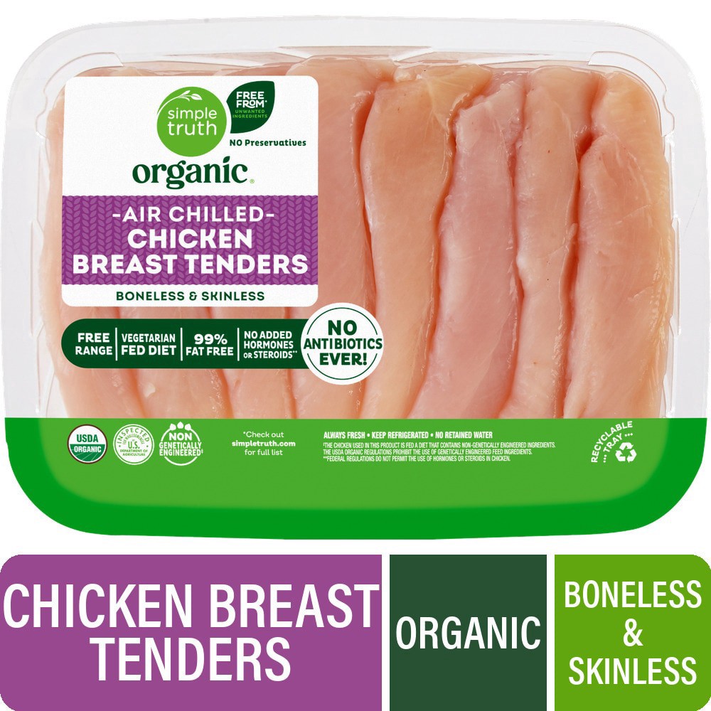 slide 1 of 2, Simple Truth Organic Air-Chilled Boneless Skinless Breast Strips, per lb