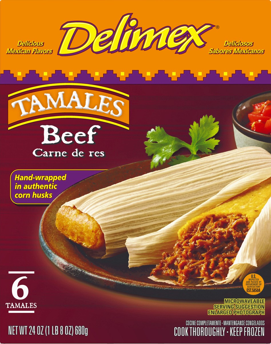 slide 7 of 8, Delimex Beef Tamales Frozen Snacks, 6 ct Box, 6 ct