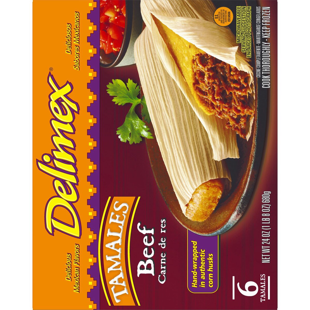 slide 8 of 8, Delimex Beef Tamales Frozen Snacks, 6 ct Box, 6 ct