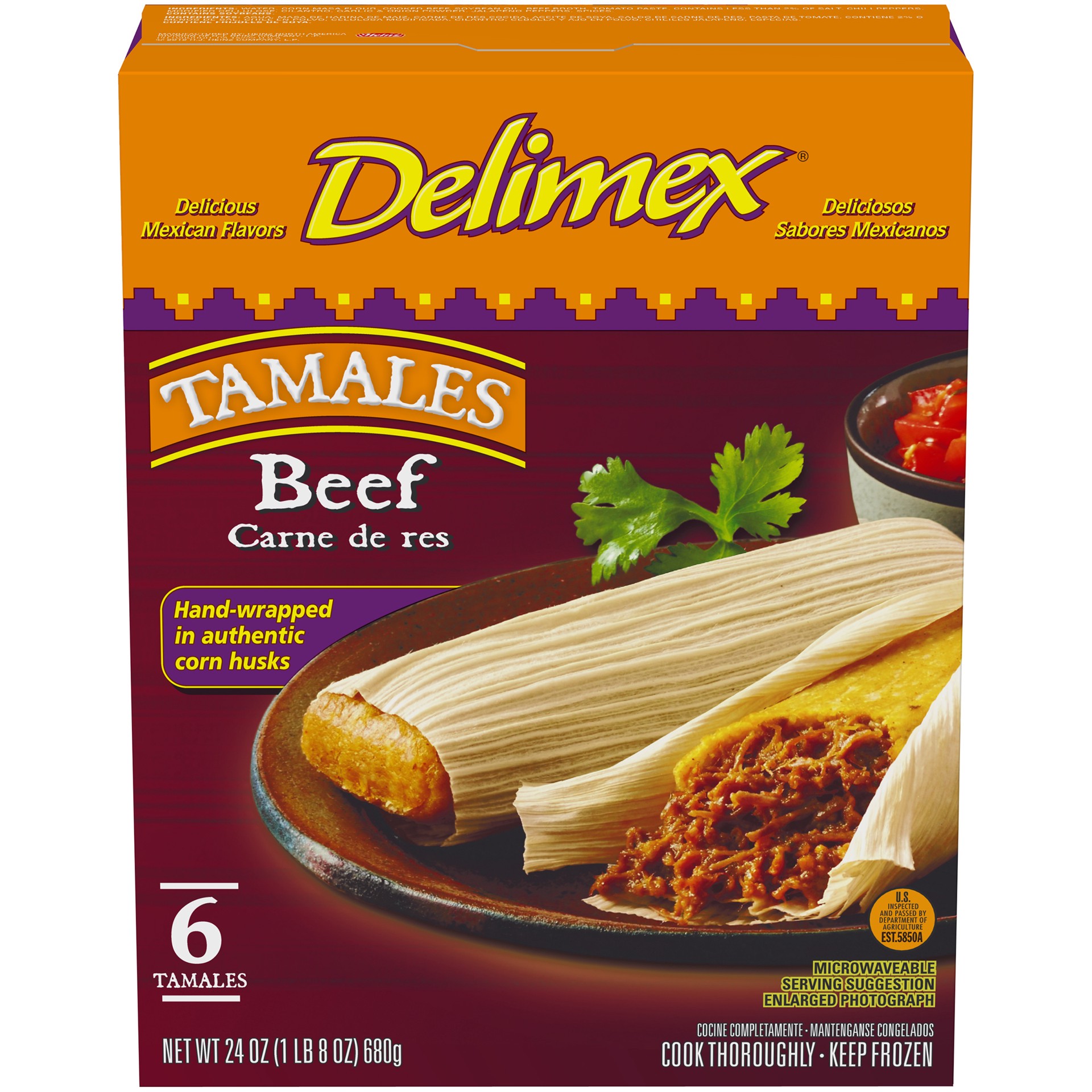 slide 1 of 8, Delimex Beef Tamales Frozen Snacks, 6 ct Box, 6 ct