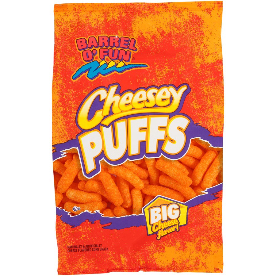 slide 1 of 9, Barrel O' Fun Cheesey Puffs Bag, 1 ct