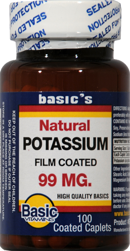 slide 1 of 1, Basic Natural Potassium Caplets 99Mg, 100 ct