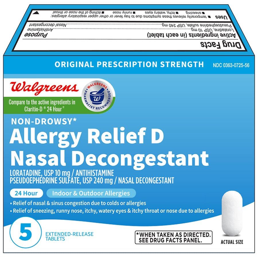 slide 1 of 1, Walgreens Allergy Relief D Nasal Decongestant Tablets, 15 ct