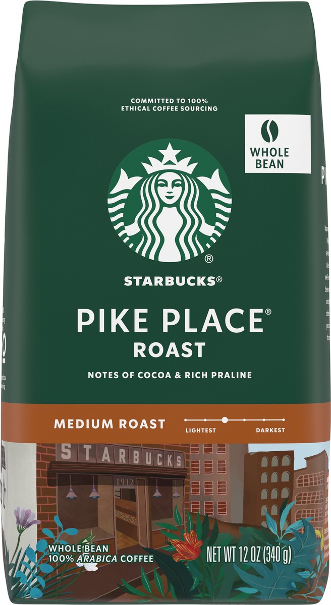 slide 1 of 9, Starbucks Medium Roast Whole Bean Pike Place Roast Coffee 12 oz, 12 oz