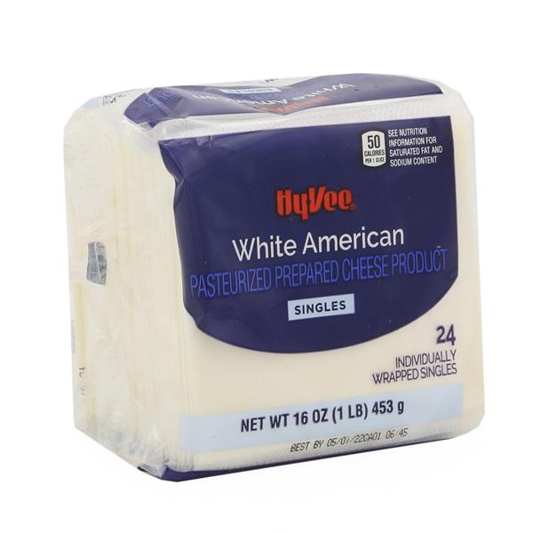 slide 1 of 1, Hy-Vee White American Cheese Individually Wrapped Singles 24Ct, 16 oz