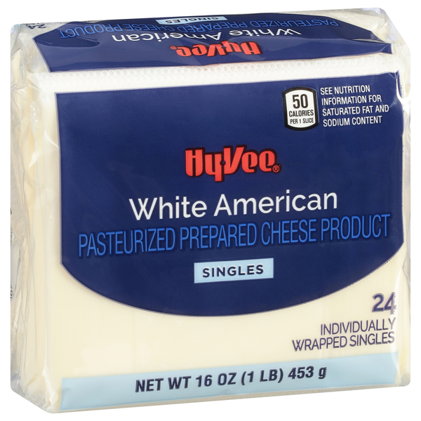 slide 1 of 1, Hy-Vee White American Cheese Individually Wrapped Singles 24Ct, 16 oz