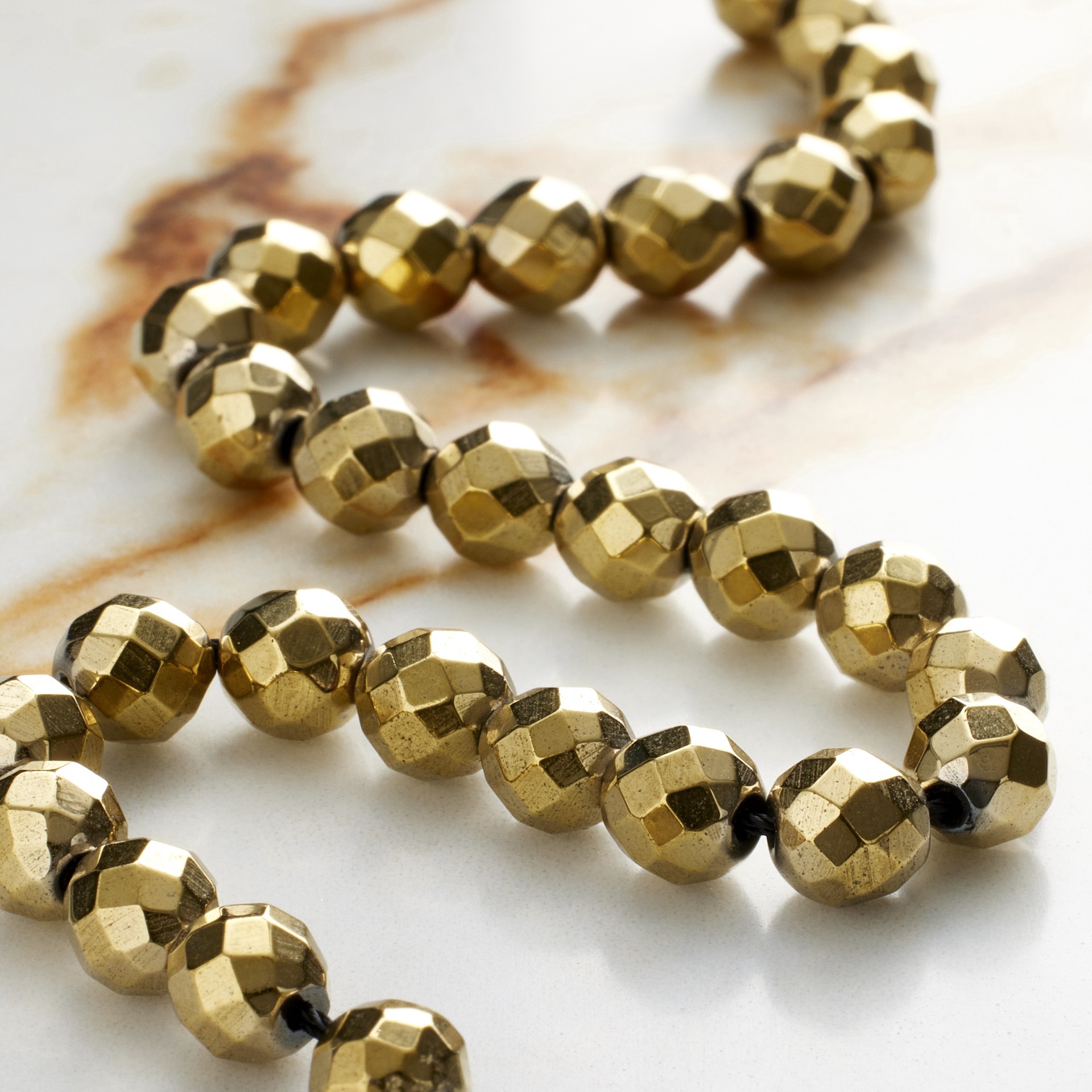 slide 3 of 3, Gold Faceted Luster Hematite Round Beads, 6mm By Bead Landing, 6 mm