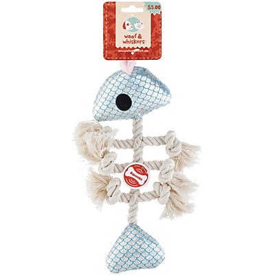 slide 1 of 1, Woof and Whiskers Fish Bone Plush With Rope Dog Toy, 1 ct