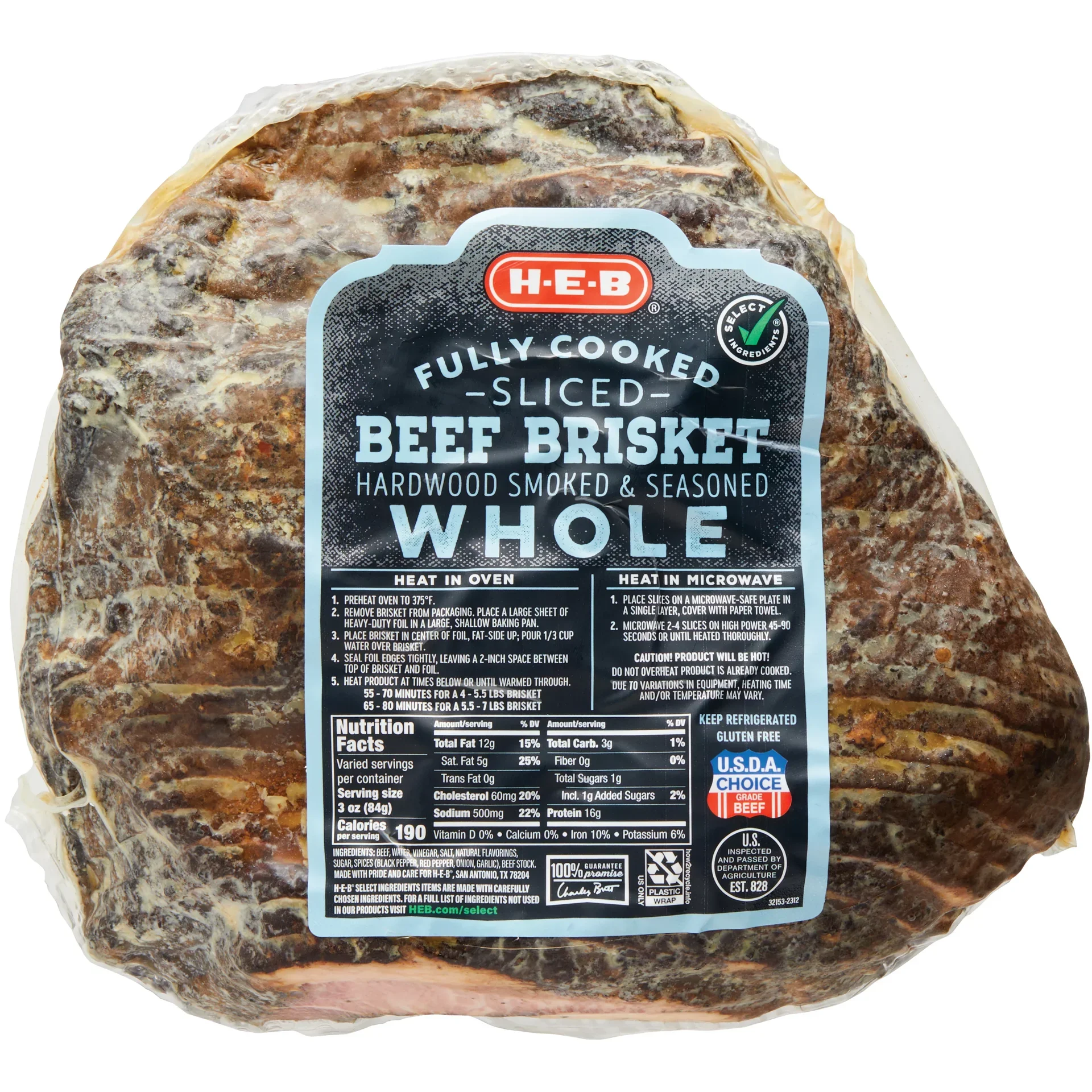 slide 1 of 1, H-E-B Fully Cooked Seasoned Sliced Whole Beef Brisket, per lb