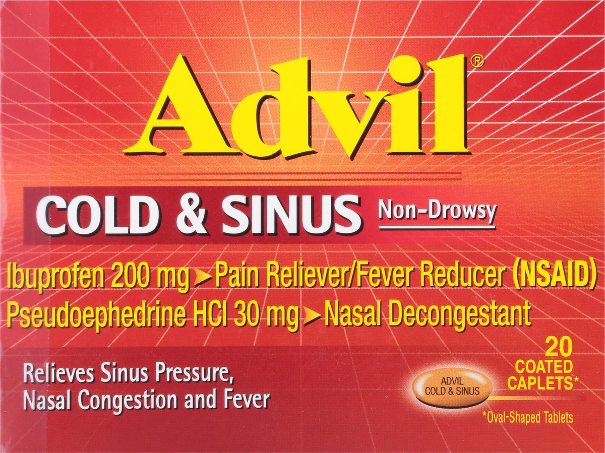slide 12 of 13, Advil Coated Caplets Non-Drowsy Cold & Sinus 20 ea, 20 ct