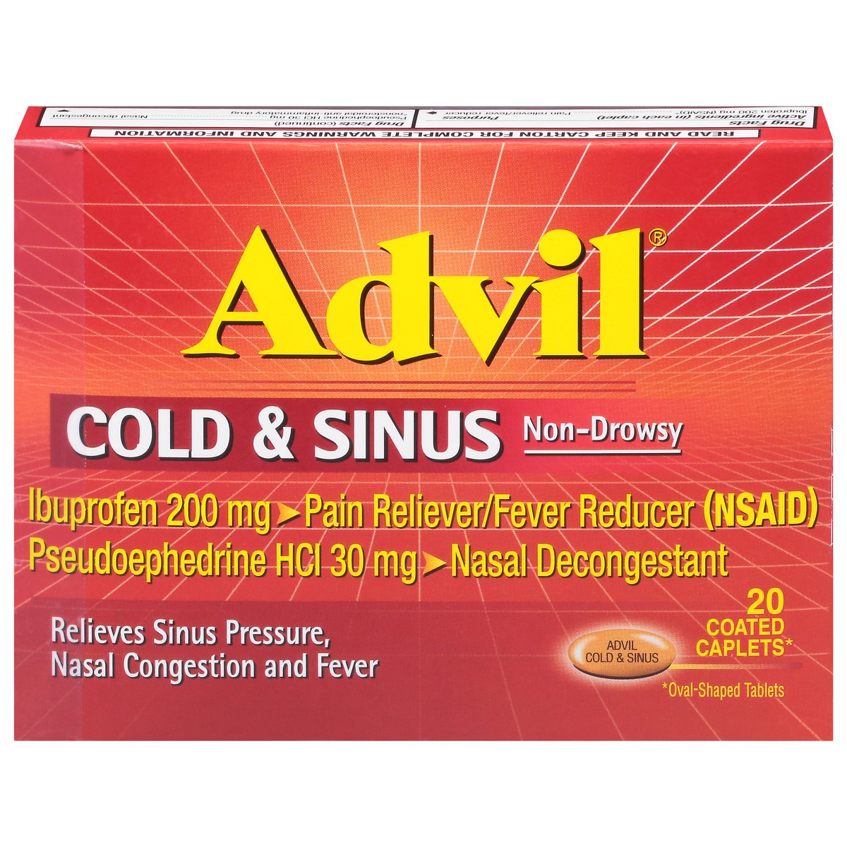 slide 1 of 13, Advil Coated Caplets Non-Drowsy Cold & Sinus 20 ea, 20 ct