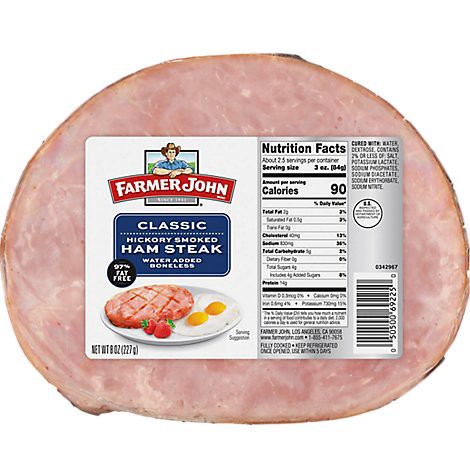 slide 1 of 1, Farmer John Classic Smoked Ham Steak, 8 oz