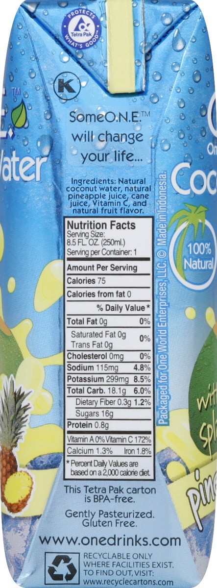 slide 3 of 4, O.N.E. Coconut Water, Pineapple - 8.5 oz, 8.5 oz