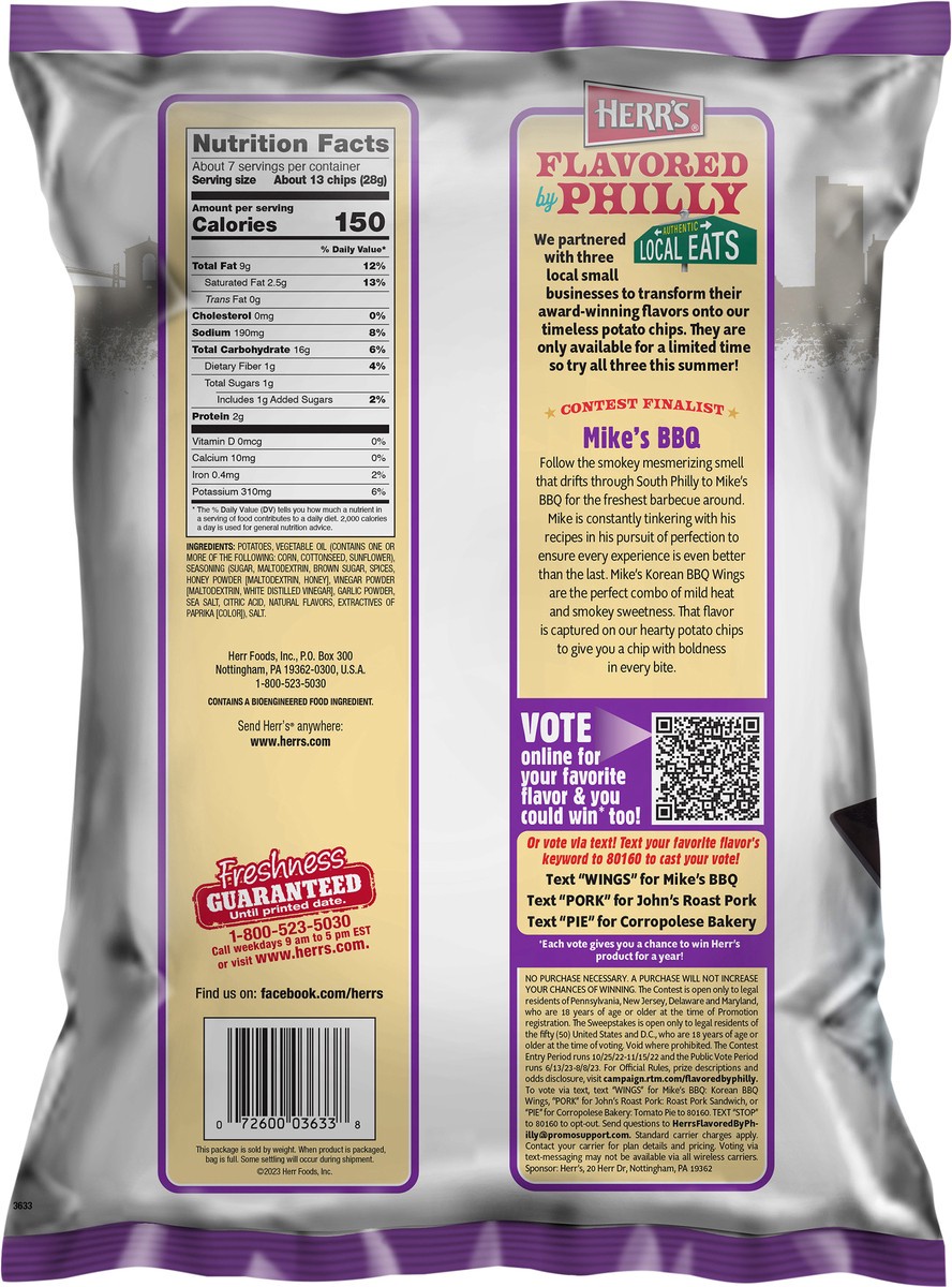 slide 10 of 11, Herr's Korean BBQ Wings Flavored Potato Chips 7.37 oz, 7.37 oz
